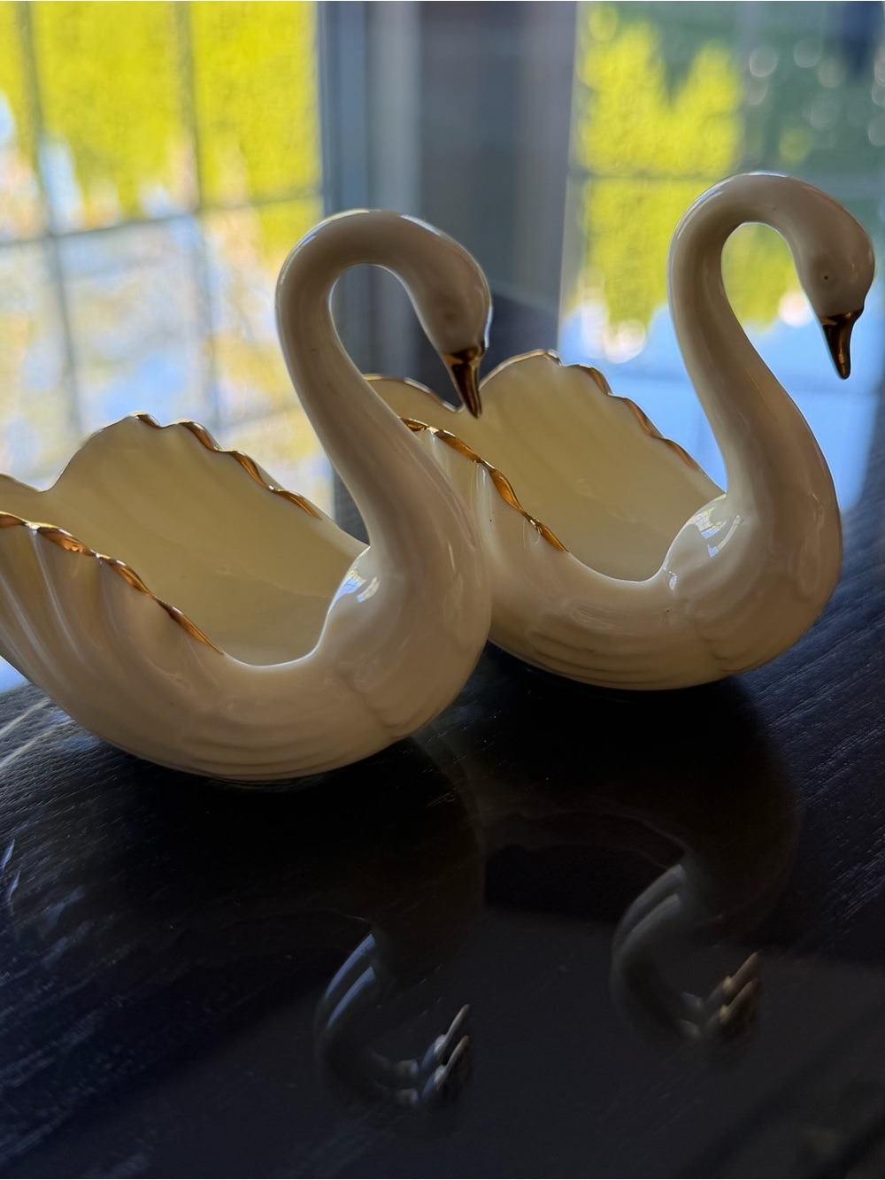 2 Lenox Ivory Porcelain swans with Gold Marking sold as a pair